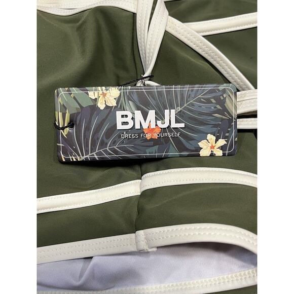 BMJL Two Piece Women’s Bathing Suit Olive Green & Cream Trim Size L B Cup NWT - Picture 6 of 7
